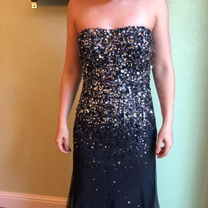 Adrianna Pappel Navy Blue Strapless Sequined Gown